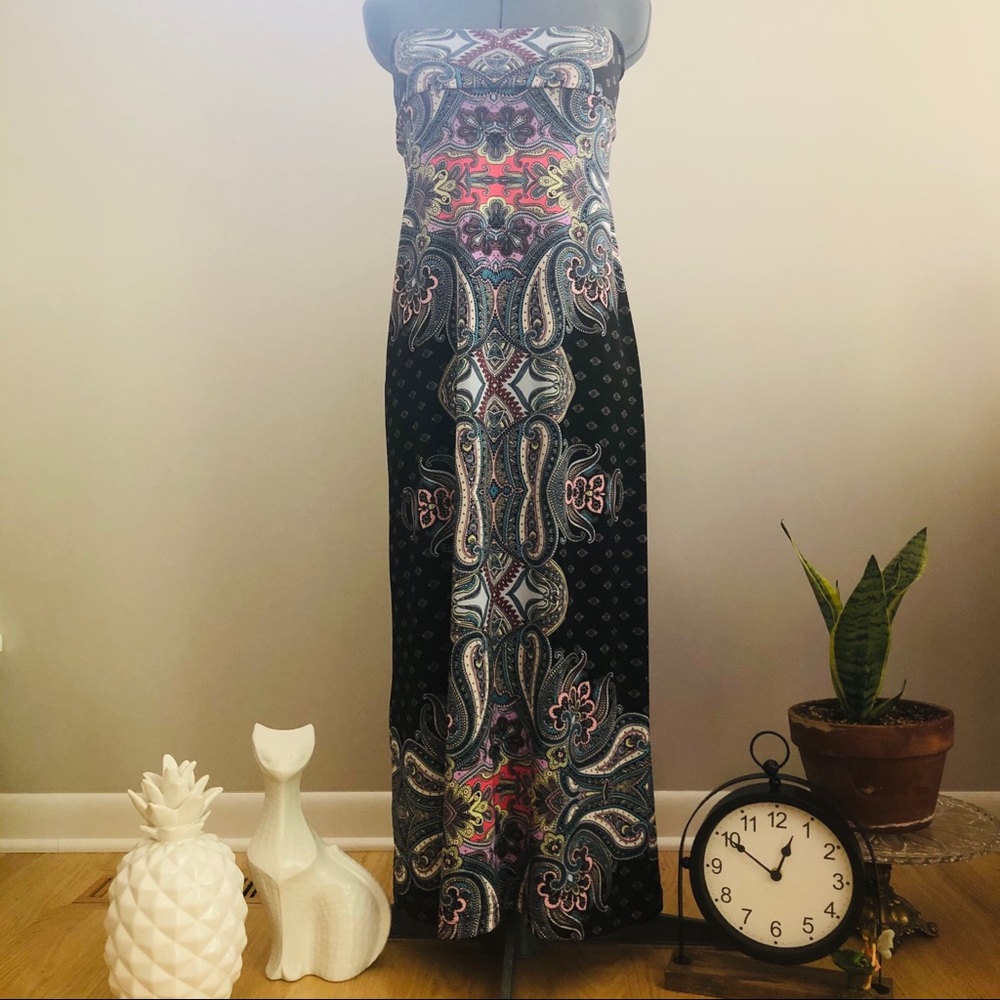 NWOT Elysa Suzanne Strapless Boho Maxi Dress, XS